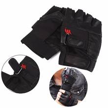 New product 1 pair of black PU leather weightlifting gym gloves exercise wrist set sports training fitness men 2024 - buy cheap