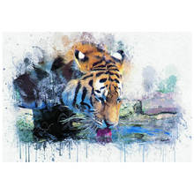 Full square 5d diamond painting tiger watercolor animal cross stitch 3d round diamond mosaic scenery diamond art decoration 2024 - buy cheap