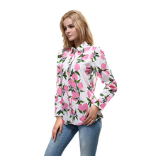 Женская блузка с принтом, хлопковая рубашка с длинным рукавом и отложным воротником, женская нижняя рубашка, офисные женские топы с принтом и блузки 2024 - купить недорого
