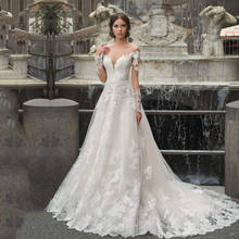 Eightale Long Sleeve Wedding Dress O-Neck Appliques Bohemian Wedding Gown Custom Made White Ivory Lace Bridal Dress 2024 - buy cheap