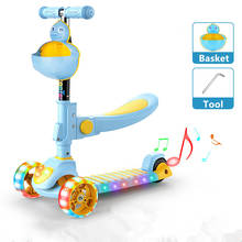 Scooter infantil ajustável com 3 rodas, patinete de bicicleta freestyle, para bebês e crianças pequenas, brinquedo musical, com lanterna, 1-12 anos 2024 - compre barato