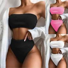 2021 New Sexy Women Bikini Swimwear Female Solid Color Summer High Waist Beach Push Up Bathing Suit Brazilian Thong Beachwear 2024 - buy cheap