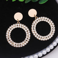 Joyería de moda coreana, pendientes redondos geométricos simples, con diamantes de imitación, personalidad hueca, regalo de boda 2024 - compra barato