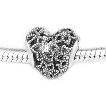 Blooming Heart Charm Clear CZ Fits 925 Silver Original Bracelets For Woman Fashion Jewelry Beads For Jewelry Making 2024 - buy cheap