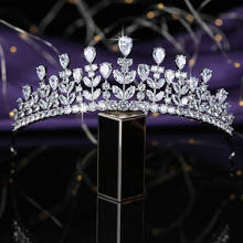 Corona HADIYANA para mujer, Tiara moderna con forma De hoja, accesorios para el cabello De boda, joyería De lujo De circonia cúbica HG0039 2024 - compra barato