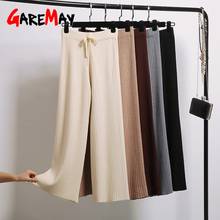 GareMay 2020 Осенние Теплые плотные повседневные Прямые брюки женские зимние женские свободные трикотажные широкие брюки с Кулиской повседневные брюки 2024 - купить недорого