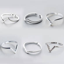 925 prata esterlina geométrica onda letra v aberto anéis de jóias finas para mulheres original marca de moda casamento anel jóias presente 2024 - compre barato