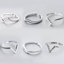 Anillos abiertos de Plata de Ley 925 para mujer, joyería fina con forma de onda geométrica, letra V, Original, para boda, regalo de joyería 2024 - compra barato