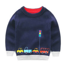Suéter de algodão para meninos, roupas de inverno infantis com gola redonda e estampa de carro para crianças 2024 - compre barato