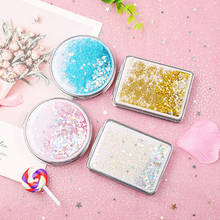 Mini Makeup Compact Pocket Mirror Two-side Folding Make Up Mirror With flowing sparkling sand Cosmetic Mirror makeup tools 2024 - compra barato
