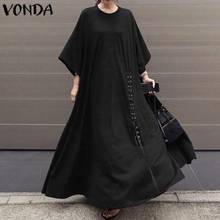 VONDA Bohemian Sundress VONDA 2020 Summer Dress Women Casual Loose Robe Vintage 3/4 Sleeve Maxi Long Dress Plus Size Vestidos 2024 - buy cheap