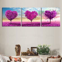 Pinturas en lienzo para pared, marco de arte para decoración del hogar, imágenes de árboles amorosos para sala de estar, impresiones en HD, póster de árboles de Corazón Púrpura, 3 piezas 2024 - compra barato