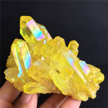 Rare yellow flame aura titanium quartz crystal cluster rainbow specimen reiki healing 2024 - buy cheap