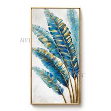 Blue Feather Abstract Oil Painting Wall Art Home Decor Picture Modern Hand Painted Oil Painting On Canvas Wedding Decoration 2024 - buy cheap