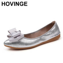 HOVINGE-zapatos planos con lazo de Color liso para mujer, bailarinas, con punta básica, sin cordones 2024 - compra barato