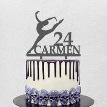Персонализированный Топпер для торта с именем на заказ, силуэт танцовщицы балерины для гимнастики, дня рождения, гимнастики, топпер для торта 2024 - купить недорого