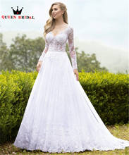 2022 New Design Wedding Dresses A-line Long Sleeve Tulle Lace Pearls Beading Luxury Formal Wedding Gowns Custom Made NO07 2024 - buy cheap