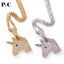 Animal Unicorn Pendant Necklace Iced Out Cubic Zirconia Hip Hop Jewelry For Women Gift With Cuban Chain 2024 - buy cheap
