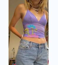Women Sexy Sleeveless V-neck Sling Tops Camisole Girl's Fashion Flower Print Vest Top Casual Slim Fit Crop Top Women's Camis 2024 - buy cheap