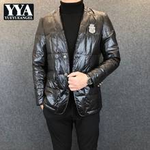 Luxury Winter Brand Lightweight Down Padded Jacket Slim Fit Single Breasted Blazer Coat Business Man Warm Parkas Suit Jackets 2024 - buy cheap