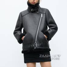 ZAAHONEW New Winter Women Sheepskin Coat Streewear Thick Warm Faux Lamb Leather Jacket With Belt Outwear 2024 - buy cheap