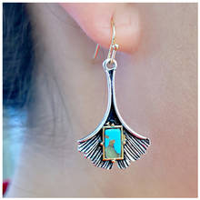 Vintage Ethnic Gypsy Natural Turquoises Leaf Earring High Quality Square Stone Dangle Earrings for Women Fashion Boho Jewelry 2024 - buy cheap