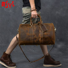 Business Men Handbags Trip Large-capacity Travel Bag Luggage Bag Male Bucket Bags Head Layer Cowhide Retro Crazy Horse Leather 2024 - buy cheap