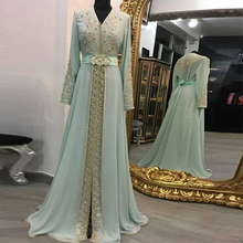 Real Image Moroccan Caftan Muslim Evening Dress Luxury Beaded Crystal A-Line Long Sleeves Dubai Formal Evening Gown Prom Dresses 2024 - buy cheap