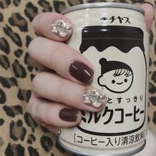 Осенние кофейные однотонные с полным алмазом 3D декорированные накладные ногти японские милые короткие Типсы для ногтей для женщин, 24 шт. с клеем 2024 - купить недорого