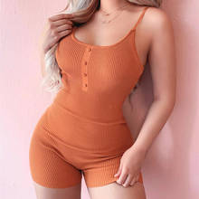 Sexy Sleeveless Short Jumpsuit 2020 Summer Women Skinny Button Romper Sling Bodysuit Solid Knitted Sport Jumpsuits 2024 - buy cheap