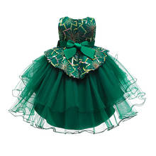 Keaiyouhuo 2021 verão verde escuro arco malha vestido para meninas do bebê crianças festa de aniversário elegante princesa rendas vestidos 2-10 y meninas 2024 - compre barato