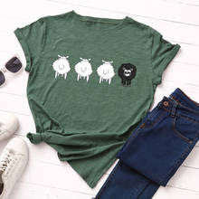 Camiseta de talla grande para mujer, camisas con estampado de ovejas bonitas, camisetas de manga corta con cuello redondo, camiseta de verano 2021 de algodón para mujer 100% 2024 - compra barato