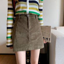 Faldas de pana Vintage para mujer, faldas de cintura alta, informales, línea A, color negro, S360, 2019 2024 - compra barato