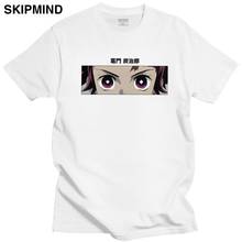 Camiseta masculina kawaii tanjiro, camiseta demon slayer, gola redonda, manga curta para o verão, 100% algodão 2024 - compre barato