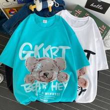 S-4XL Harajuku Streetwear Cotton Letter Bear Print Short Sleeve T-shirt Women Clothes Summer O-neck Couple Girls Tops Loose Tee 2024 - buy cheap