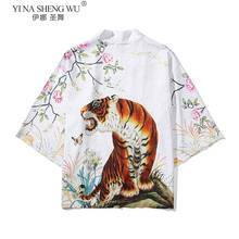 Japanese Style Fashion Anime Tiger Cardigan Kimono Cosplay Harajuku Coat Men Yukata Streetwear White/black Traditional Robe Top 2024 - buy cheap