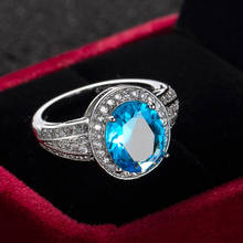 Anel de zircão azul corte oval tamanho 6 7 8 9 10 para mulheres festa joias presentes 2024 - compre barato