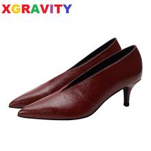 Xgravity-zapatos de tacón alto para mujer, calzado Sexy con punta en pico, diseño Vintage, para primavera y otoño, C323 2024 - compra barato