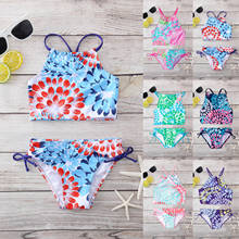 Bañador de margaritas en la playa para niños y niñas, traje de baño de dos piezas con cuello Halter, Tankini, Bikini para 8 a 14 años, novedad de verano de 2021 2024 - compra barato