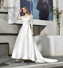 Vestidos de noiva 2020 robe sirene mariage laço cetim elegante branco marfim outono inverno a linha vestidos de casamento 2024 - compre barato