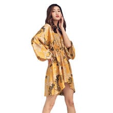 New Crepe Nightgown Vintage Printing Thin Summer Sexy Sleepwear V-Neck Sleeping Dress Women Nightwear Silk-like Night Dress 2024 - buy cheap