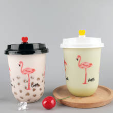 Rede de café descartável flamingo vermelho 500ml, 50 peças, copo de café transparente suco, iogurte, pudim, bolo, sobremesa, copo de plástico com tampa 2024 - compre barato