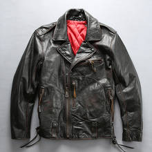 Factory 2020 New Men Motorcycle Leather Jacket 100% Genuine Thick Cowhide Oblique zipper Bomber Biker Men Leather Jackets 2024 - buy cheap