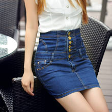 New High Waist Woman Skirts Blue Jeans Button Fashion Clothes Blue Mini Sexy Girl Skirts 2024 - buy cheap