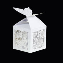100Pcs Butterfly Flower Laser Cut Wedding Favors Gifts Box Hollow Candy Boxes With Ribbon Baby Shower Wedding Party Decor 2024 - buy cheap