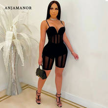 ANJAMANOR Sheer Mesh Patchwork Strap Bodycon Rompers Sexy Jumpsuit Women Clothes 2021 Summer Club Outfits Playsuits D42-CH19 2024 - buy cheap