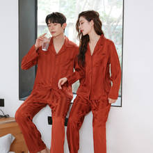 Couple 2PCS Striped Print Pajamas Set Spring Autumn New Loose Home Wear With Pocket Shirt&Pant Sleepwear Lounge Satin Nightwear 2024 - buy cheap