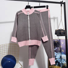 2020 Spring New Hit color Stripe Women Fashion Knitted Cardigan Coat + Casual Little feet Pants Ladies Two Piece Set Tide H002 2024 - buy cheap