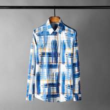 Minglu-camisas azules de manga larga para hombre, camisas de vestir con estampado a cuadros de alta calidad, informales, de fiesta, ajustadas, de talla grande 4xl 2024 - compra barato