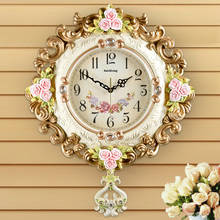 TUDA European Style Golden Living Room Decoration Mute Swing Large Wall Clock Bedroom Retro Home Flower Engraving White Clock 2024 - buy cheap